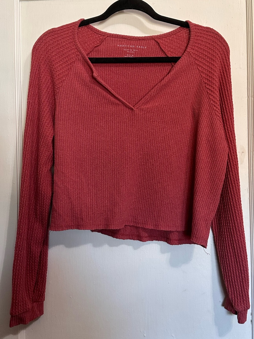 American Eagle Dusty Rose Ribbed Plush Knit Top